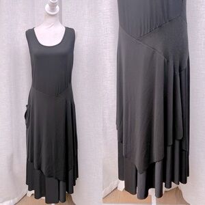 ONZ black sleeveless asymmetrical skirt midi jersey dress